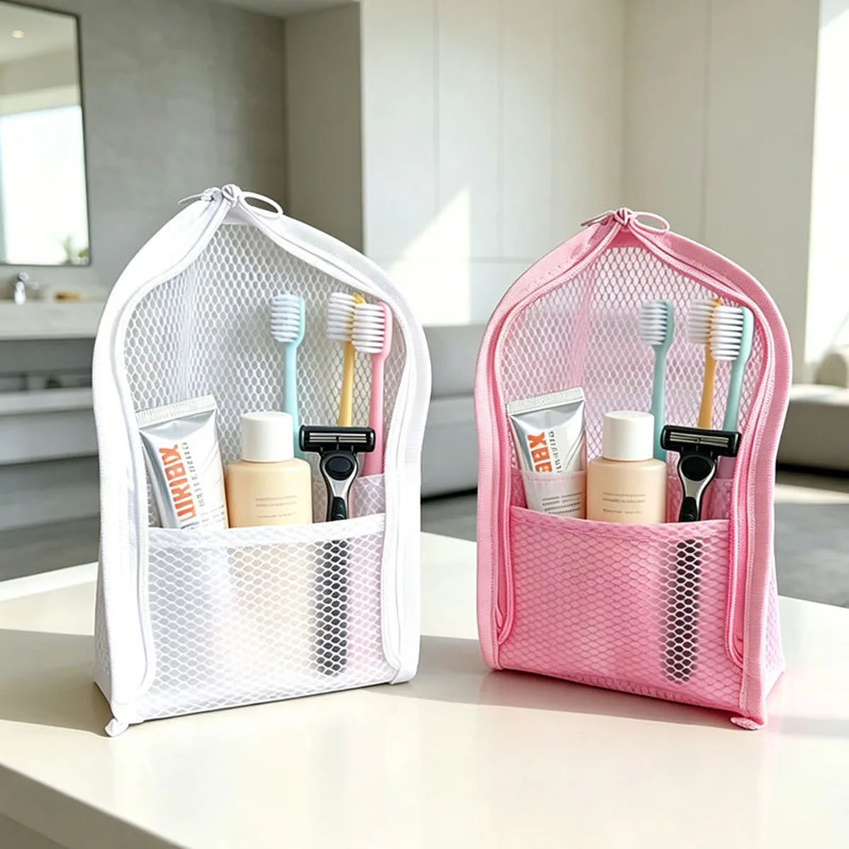 Beauty Makeup Case - 여행용 스탠딩 메쉬 세면도구 가방 -